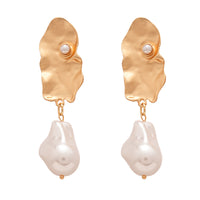 Silver Needle Irregular Oval Geometric Pearl Stud Earrings