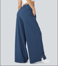 Womens New High-Waist Casual Wide-Leg Pants With Zippers And Pockets At The Hem