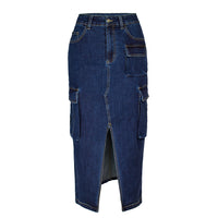 Tooling Style Multi-pocket High Waist Slimming Slim Fit Slit Hip Skirt