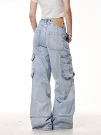 Retro Washed Pocket Straight Jeans