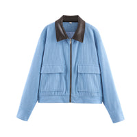 Women's Casual Corduroy Patchwork Leather-Trimmed Jacket Coats