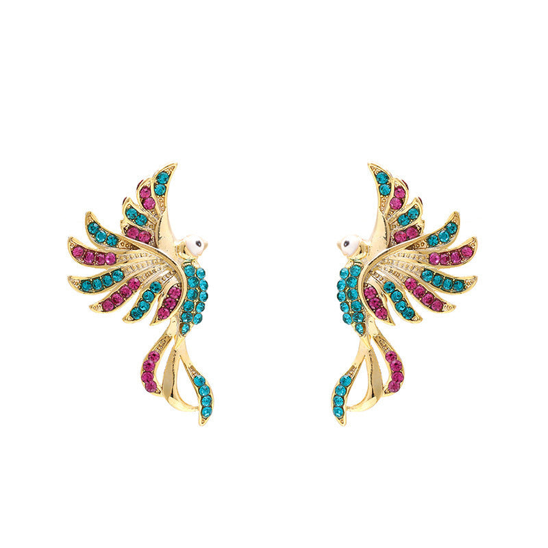 Colorful Auspicious Bird Ear Studs Women's Fashion