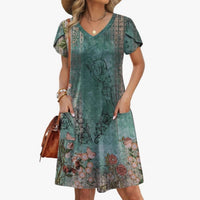 Comfortable Stylish Elegant Casual V-Neck Pocketed Short-Sleeve Dress