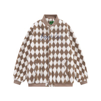 Rhombus Plaid Lambswool Warm And Loose Cotton-padded Coat