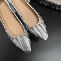 Women's Hidden Heel Shallow Mouth Flat Shoes 2025 New Spring Autumn Pleated Boat Shoes Slip On Lazy Shoes