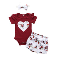 Girl Baby Set Short Sleeved Jumpsuit Crawling Suit Floral Shorts Headwear