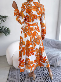 Women's Floral Print Lapel Tie Waist Shirt Maxi Dress