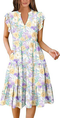 Summer Elegant Printed Dress With Ruffle Sleeves