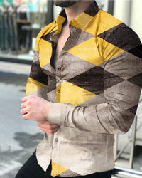 New Men's Lapel Casual Youth Printed Top
