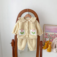 Girls' Autumn And Winter Thickened Velvet Home Clothes Warm Pajamas Set