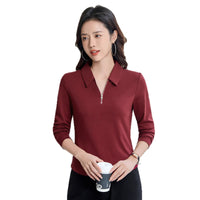 Womens Fashion Minimalist Slim-Fit Half-Zip T-Shirt