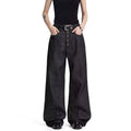 American-style Button-fly Black Raw Denim Bootcut Jeans