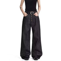 American-style Button-fly Black Raw Denim Bootcut Jeans