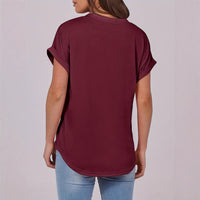 Summer Basic Short-sleeve Top V-neck Buttoned Short Sleeves