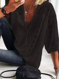 New European And American Lace-up U-neck Seven-quarter Sleeve Top T-shirt