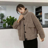 Lamb Wool Coat Women's Short Autumn And Winter Loose Plush Top Thickened