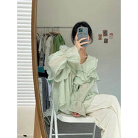 Women's Ruffled V-neck Puff Sleeve Shirt With Fashionable Design