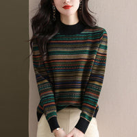 Half Turtleneck Retro Brocade Sweater Women's All-matching Western Style