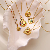 Retro Zircon-Inlaid Oil-Drip Pattern 18K Gold-Plated Choker Necklace