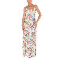 Womens Patchwork Ruffle-Trimmed Resort-Style Slip Dress