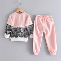 Lace Stitching Sweatshirt Suit Letter & Trousers Children's Two-piece Suit