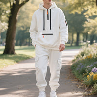 Men's Loose Sports And Leisure Suit Sweater Fleece-lined Hoodie Set Zipper Multi-Pocket Pullover Men's Sports Casual Top Two-piece Set