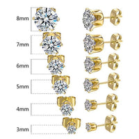 Stainless Steel Crown Six-Prong Round Zircon Stud Earrings