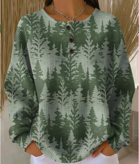 Retro 3D Digital-Print Three-Button Stand-Up Collar Sweater