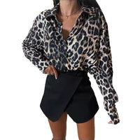 Vintage Leopard Print Lapel Single Breasted Loose Casual Long Sleeves Shirt