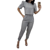 Short Sleeve Top And Trousers Casual Solid Color Two-piece Set