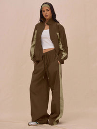 Stylish Womens Striped Zip-Up Jacket And Lace-Up Pants Set