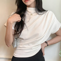 Fashionable Niche Elegant High-End Semi-Neckline Pleated Top For Women