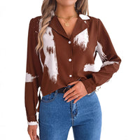 European And American-style Chic Contrast-striped Blazer-collar Long-sleeve Shirt