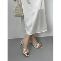 Fashionable Bow-Tie Open-Toe Mesh High-Heel Slide Sandals For Women