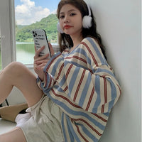 Womens Color-Block Striped Long-Sleeve T-Shirt