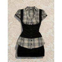 Nostalgic Film Style Summer New Retro Defined-Waist Top And Flirty Skirt
