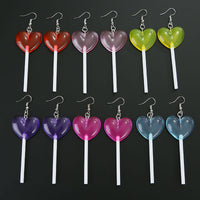 Personalized Candy Color Lollipop Heart-shaped Long Hand-made Ear Hooks
