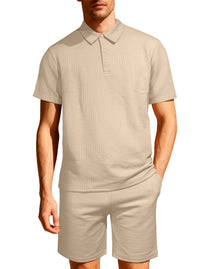 Jacquard Solid-color Loose-fitting Mens Casual Sportswear Set