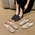 Rhinestone Square Head Pumps Women's Flat Low-cut All-match
