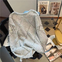 Heavy-duty Sequin Loose And Laid-back Thin Sweater With Patchwork Long Sleeves