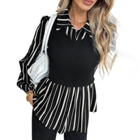 Striped Fake Two-piece Long Sleeve Shirt Women