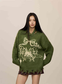 Butterfly Jacquard Mink-like Wool Christmas New Year Sweater