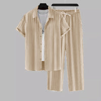 Men's Striped Short-sleeved Shirt Trousers Suit