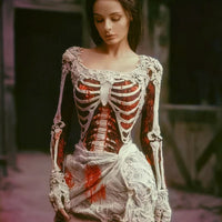 New Digital Dress With A V-neck And Long Sleeves