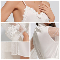 Womens Satin Pajamas Summer Sexy Camisole And Long Robe Two-Piece Loungewear Set