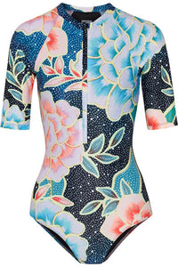 One Piece Half Sleeve Triangle Bikini Printed Women's Swimsuit Hot Spring