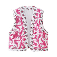 Women's Street Printing Quilted Cotton Stitching Vest Coat