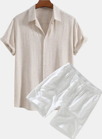 Men's Solid Color Casual Short-sleeved Shirt Shorts Suit