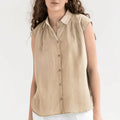 Cotton And Linen Simplicity Casual Sleeveless Solid Color Shirt
