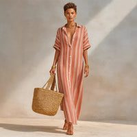 Women's Fashion Loose Casual Striped Shirt Dress